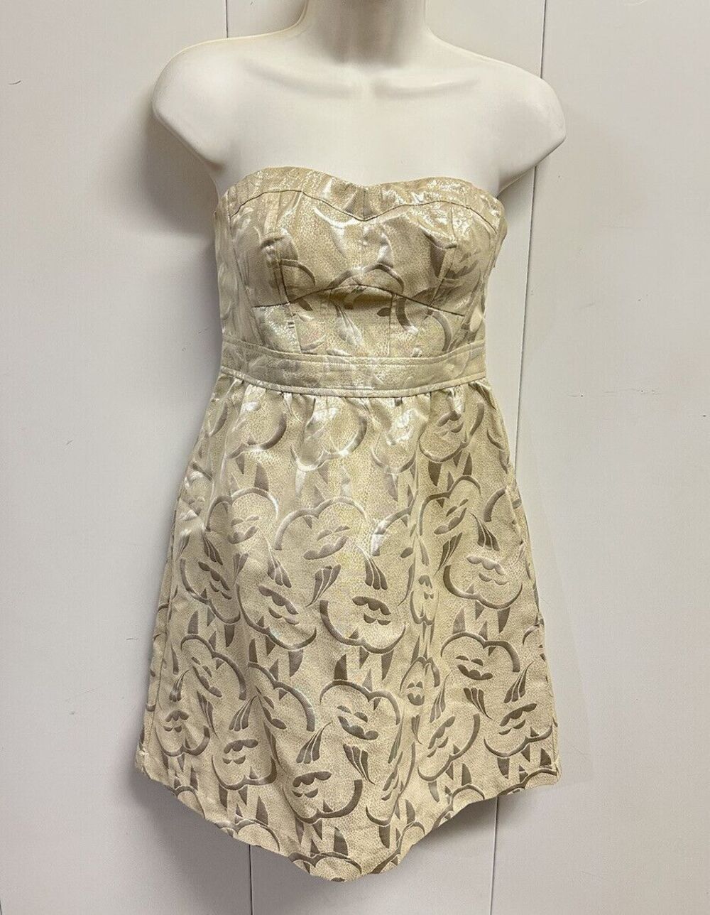 American Eagle Women Fit Flare Strapless Dress Metallic Beige Size 2